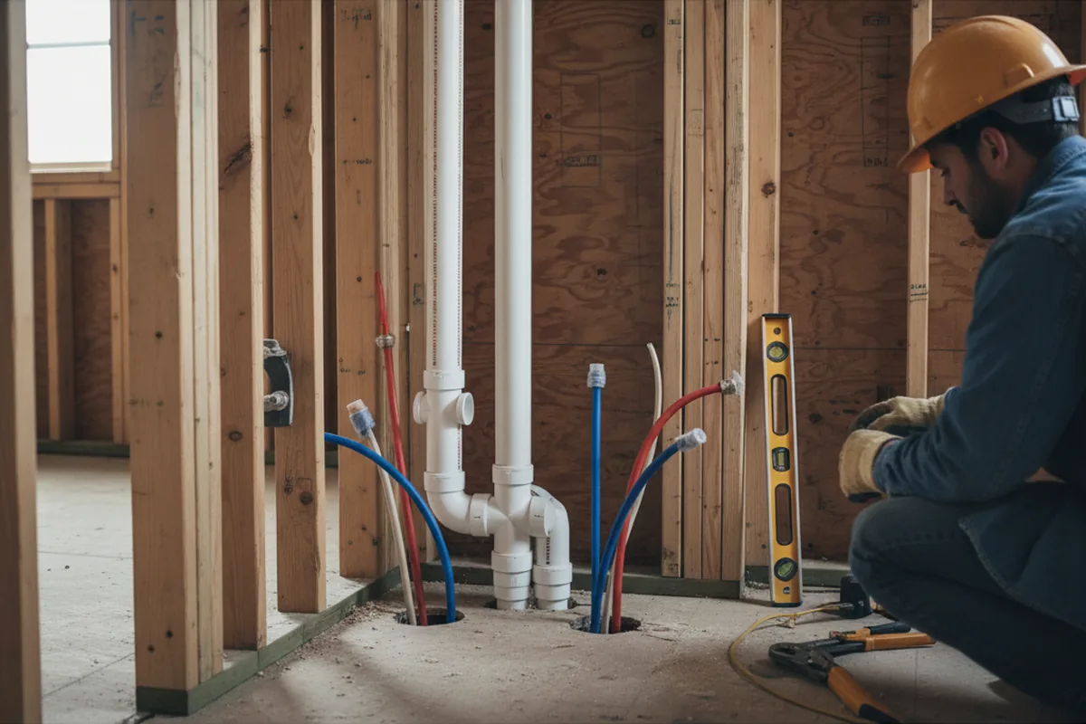 Drain and supply rough-in during Drain Cleaning in Robins
